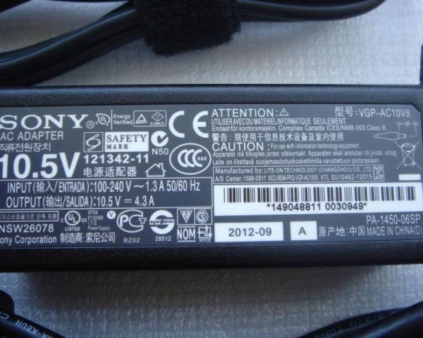 10.5V 4.3A AC Charger for Sony 45W Vaio Pro 11 13 Duo 11 13 Series PA-1450-06SP VGP-AC10V7 VGP-AC10V8 VGP-AC10V9 VGP-AC10V10-- MPN: Sony 45W